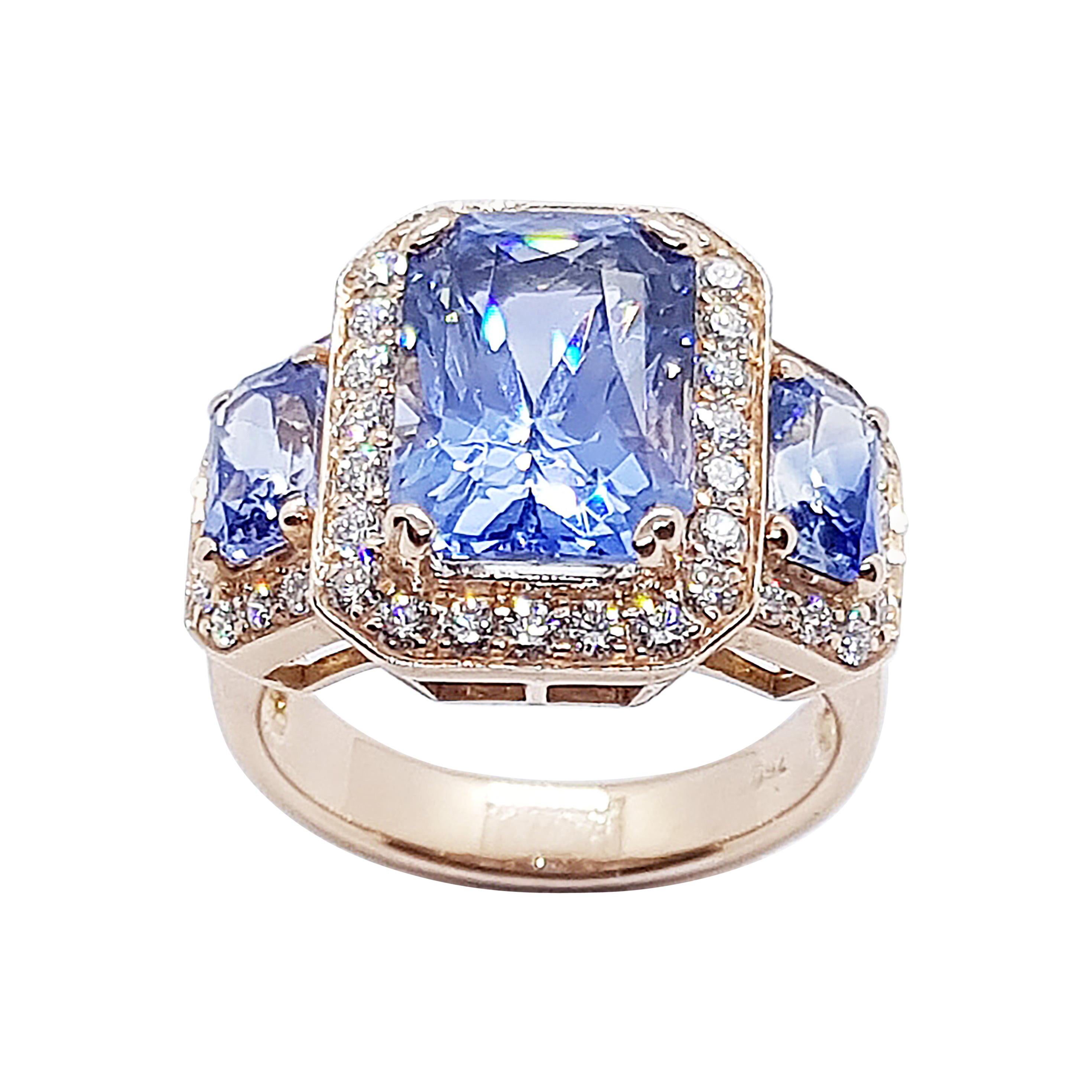 GIA Certified 5 Cts Ceylon Blue Sapphire with Diamond Ring in 18 Karat Rose Gold