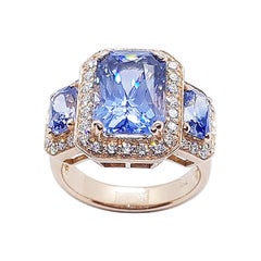 GIA Certified 5 Cts Ceylon Blue Sapphire with Diamond Ring in 18 Karat Rose Gold