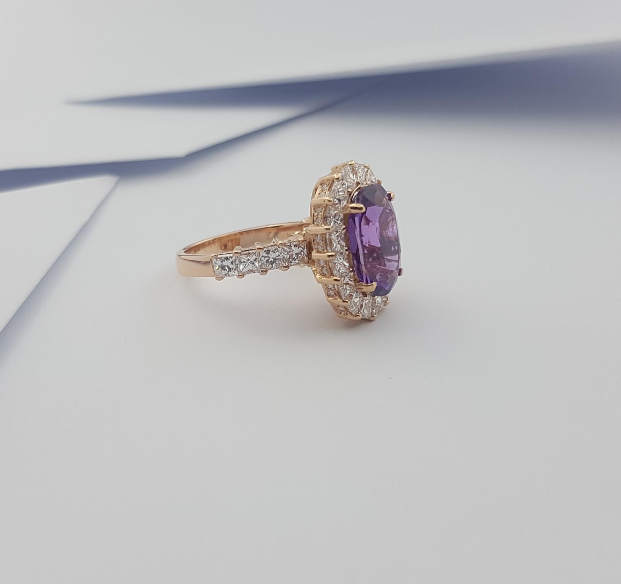 GIA Certified 5cts Purple Sapphire with Diamond Ring Set in 18k Rose Gold For Sale 6