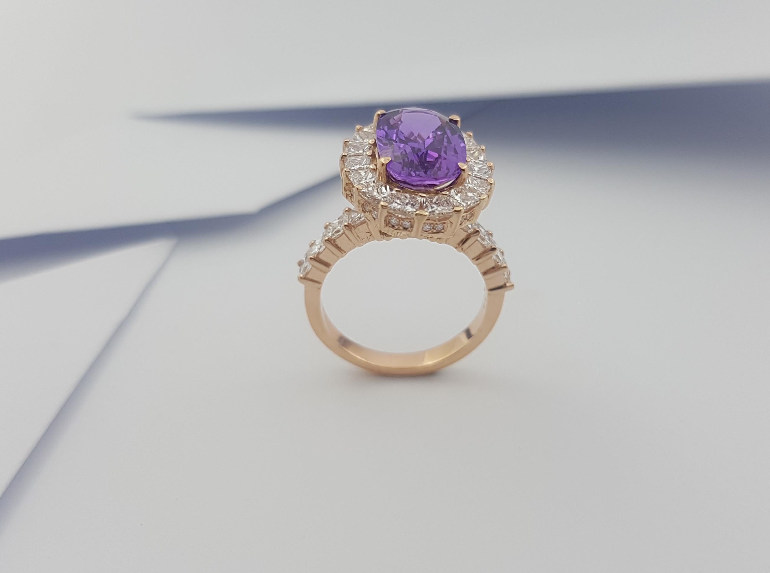 GIA Certified 5cts Purple Sapphire with Diamond Ring Set in 18k Rose Gold For Sale 9