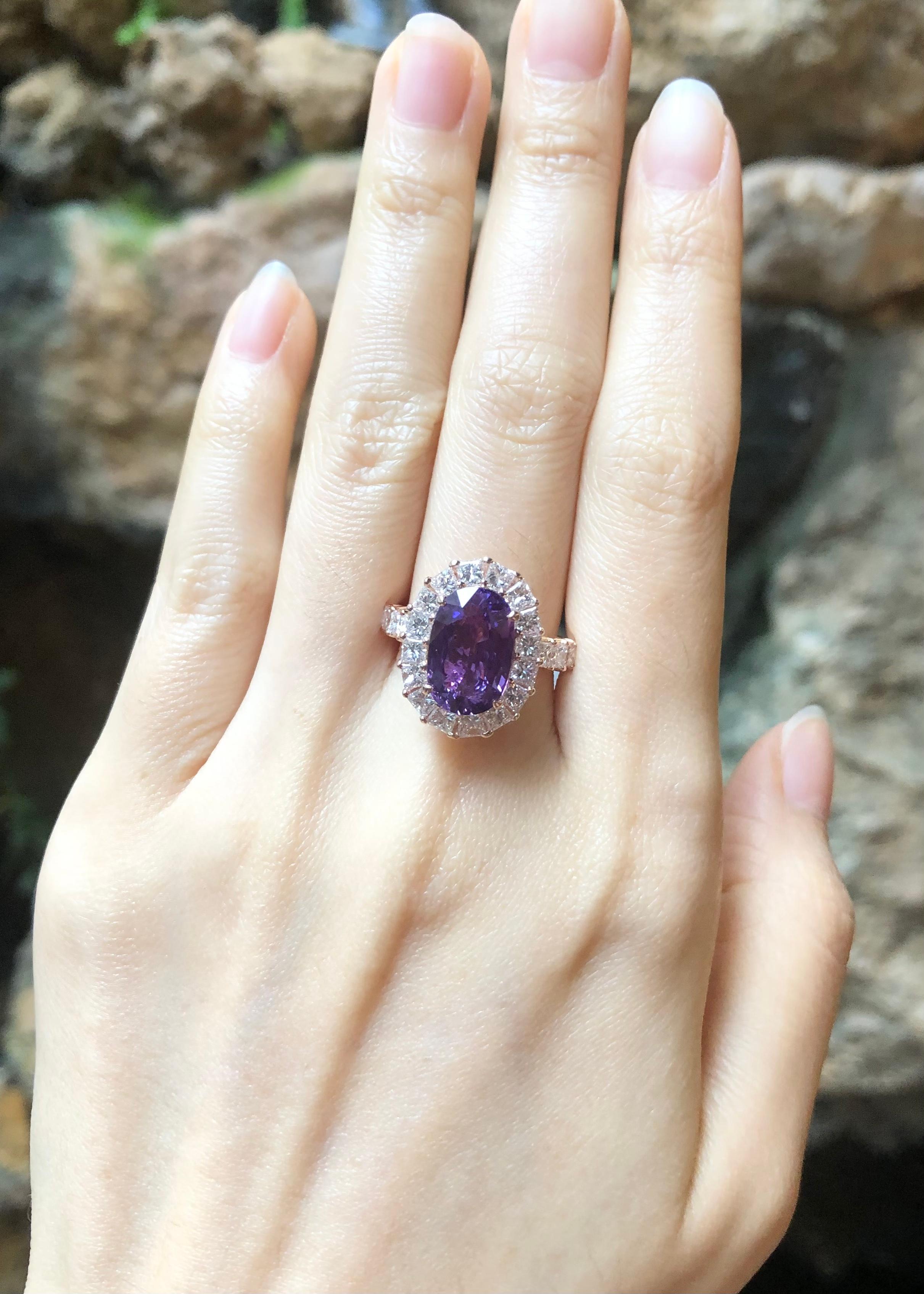 Purple Sapphire 5.11 carats with Diamond 2.66 carats Ring set in 18K Rose Gold Settings

Width:  1.4 cm 
Length: 1.8 cm
Ring Size: 52
Total Weight: 7.87 grams

