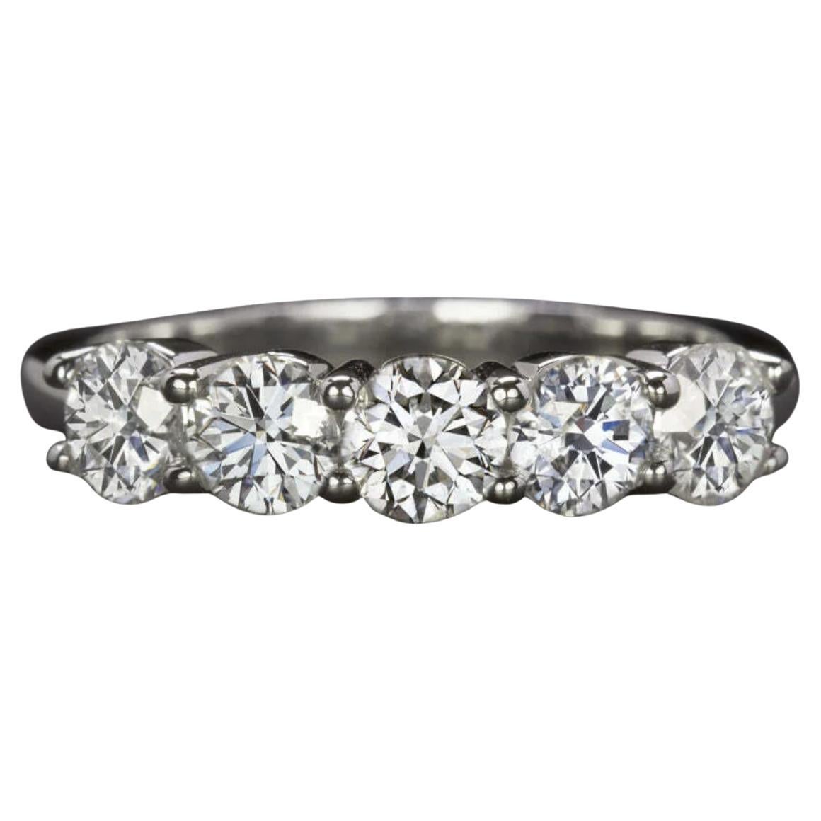 GIA Certified 5-Stone Diamond PlatinumWedding Band Ring