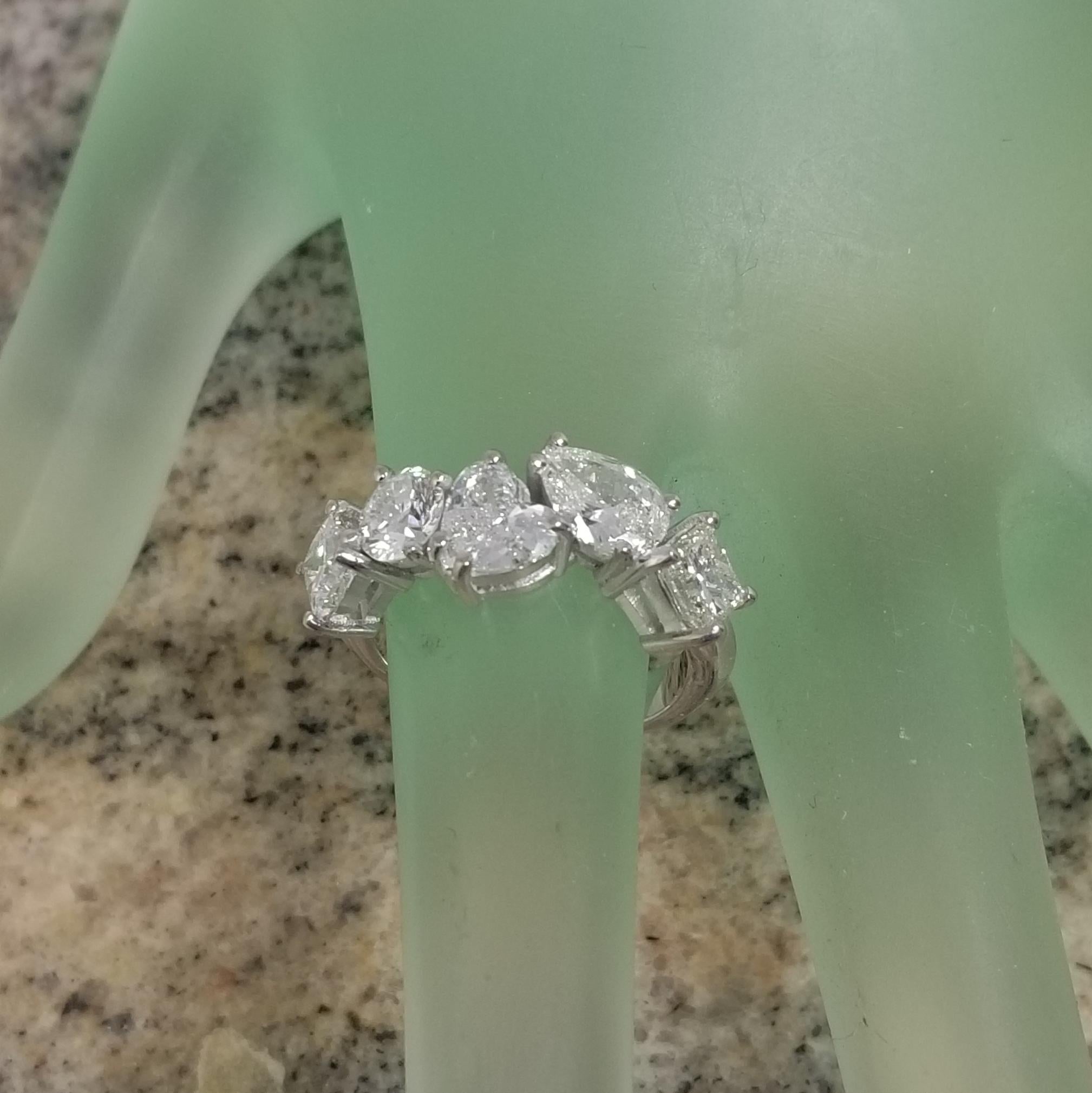 GIA Certified 5 Stone Ring with 3.17cts of Fancy Shape Diamond Anniversary Ring In New Condition For Sale In Los Angeles, CA