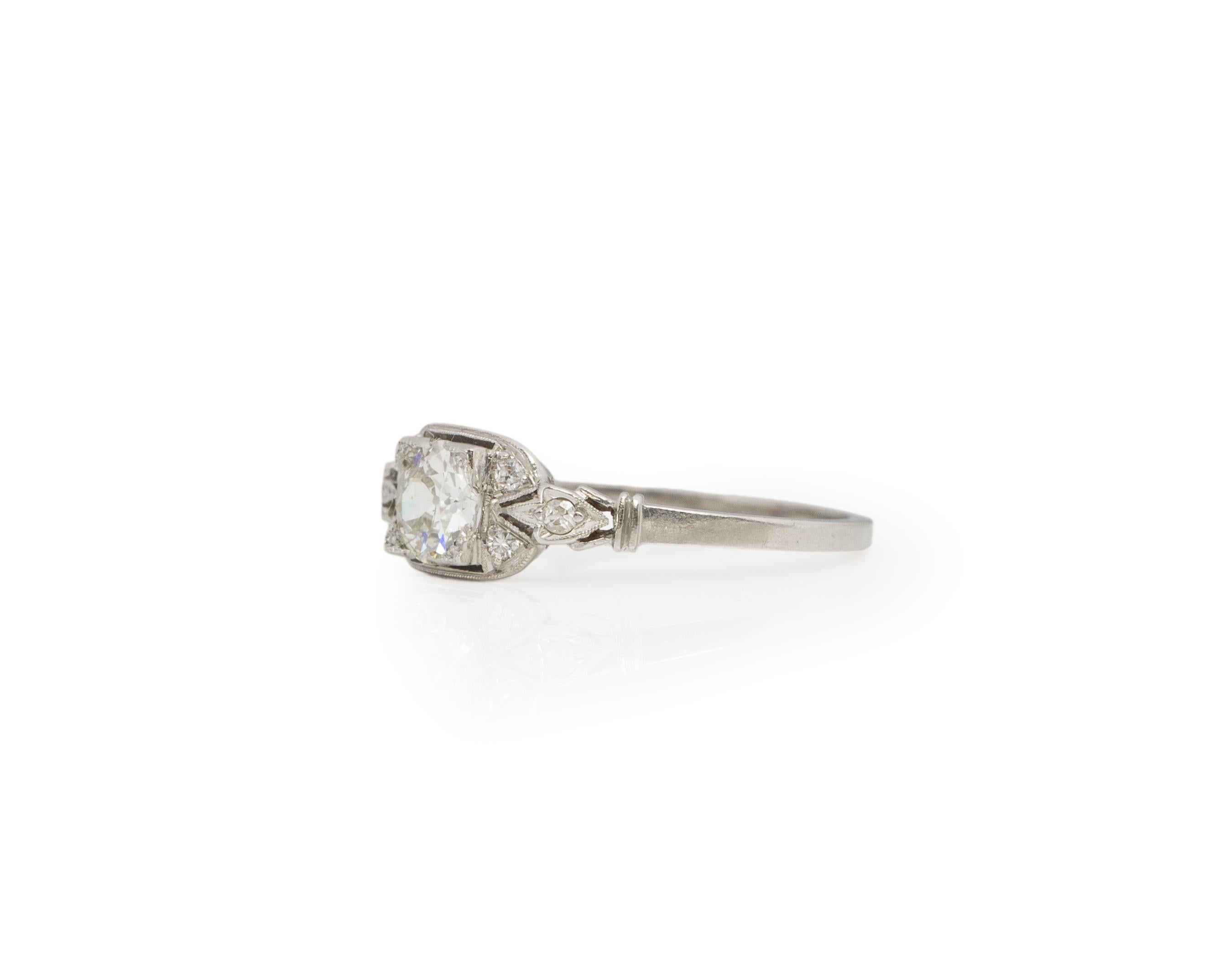 Old European Cut GIA Certified .50 Carat Art Deco Diamond Platinum Engagement Ring For Sale