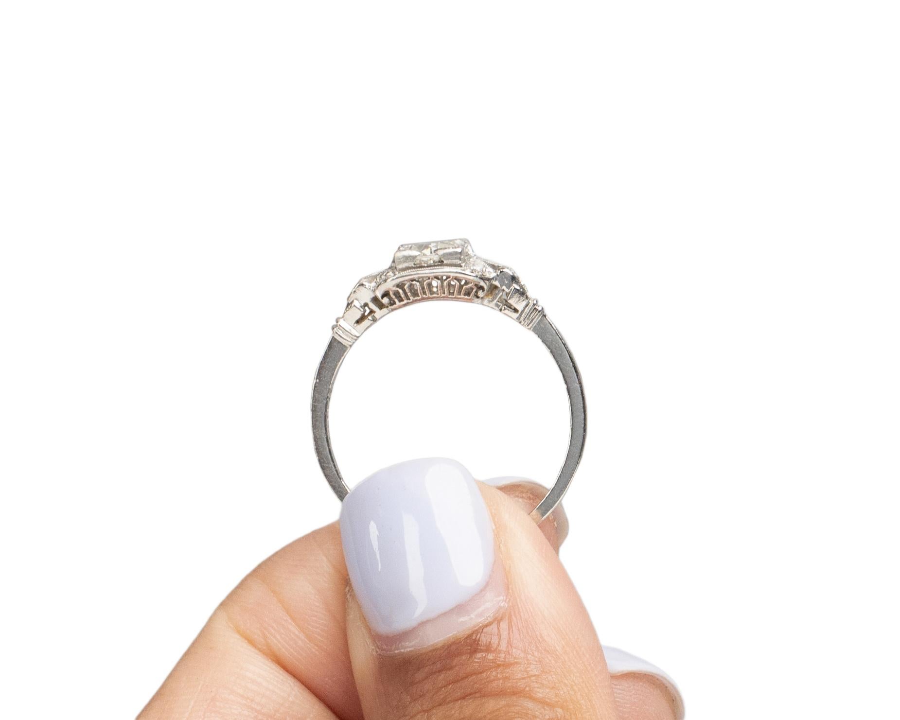 GIA Certified .50 Carat Art Deco Diamond Platinum Engagement Ring For Sale 2