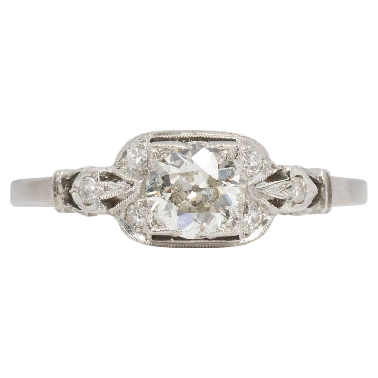 GIA Certified .50 Carat Art Deco Diamond Platinum Engagement Ring For Sale