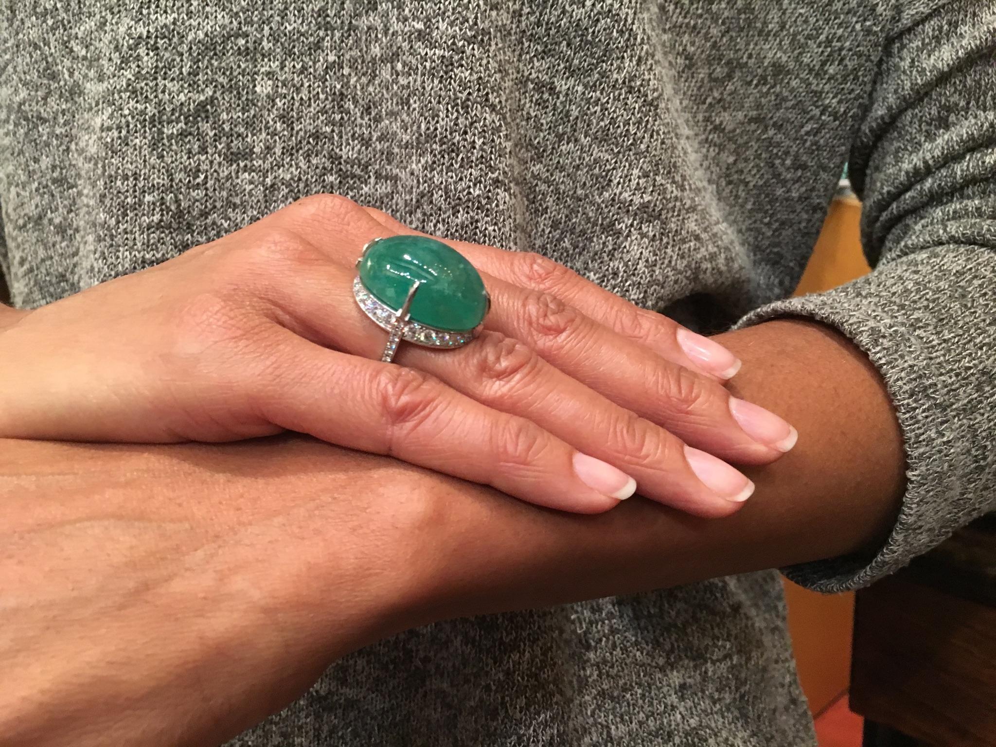 GIA Certified 50 Carat Colombian Emerald Diamond Platinum One of a Kind Ring In New Condition For Sale In San Francisco, CA