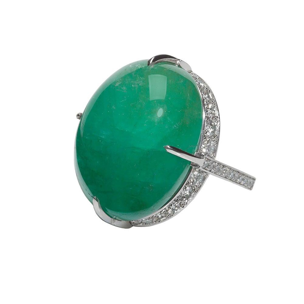 GIA Certified 50 Carat Colombian Emerald Diamond Platinum One of a Kind Ring For Sale