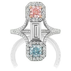 GIA Certified .50 Natural Pink and .53 carat Natural Blue Diamond Platinum Ring