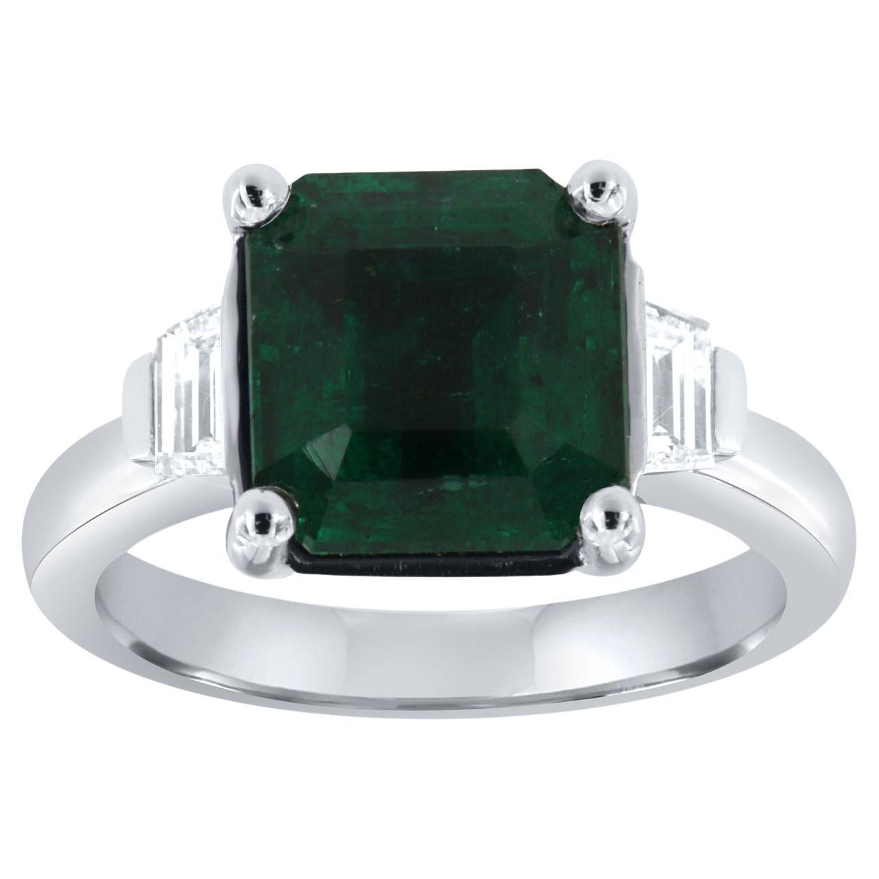 GIA Certified 5.00 Carat Asscher Green Emerald & Trapeze Diamond Platinum Ring