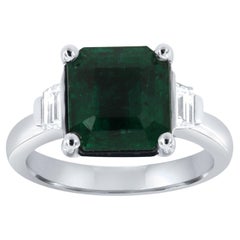 GIA Certified 5.00 Carat Asscher Green Emerald & Trapeze Diamond Platinum Ring