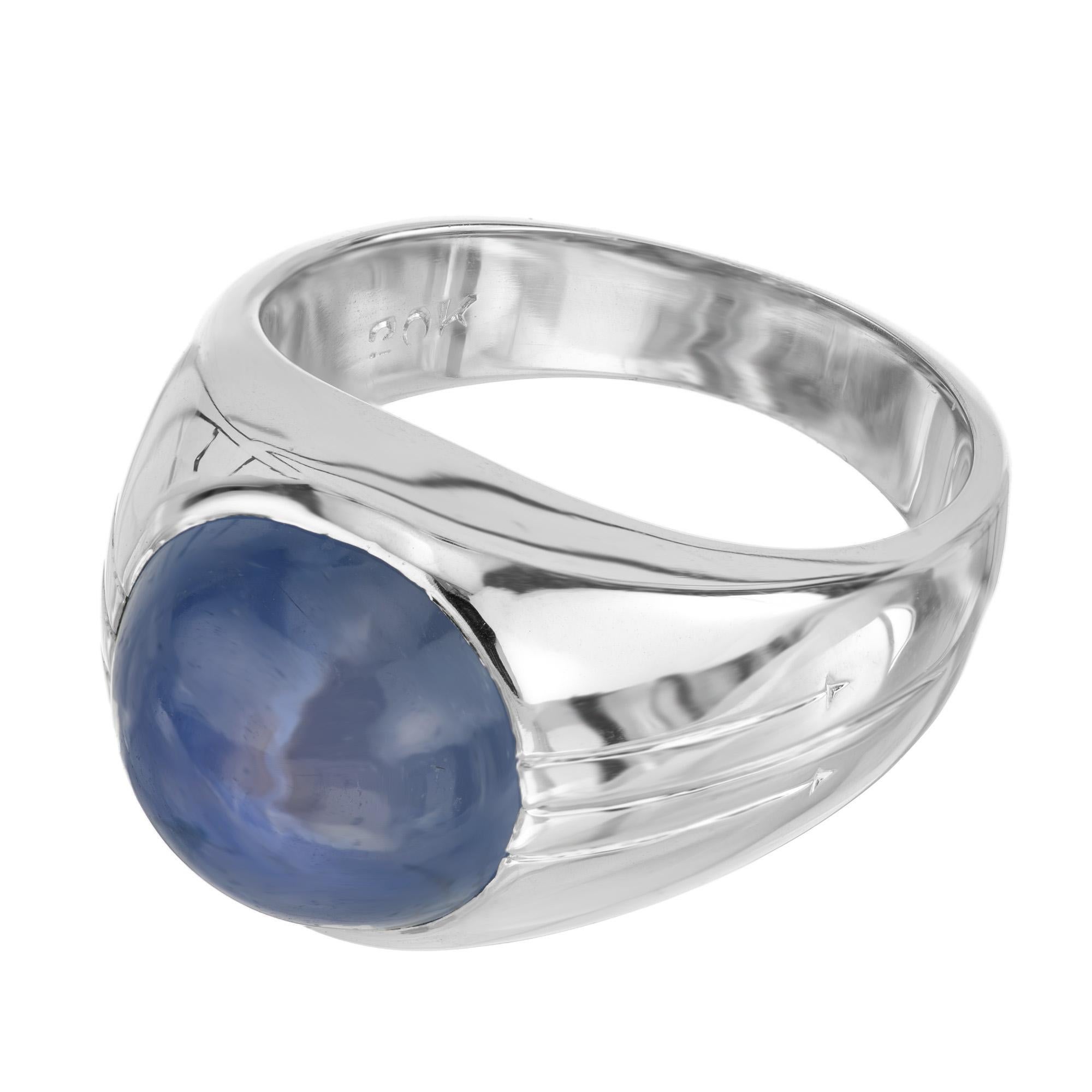 GIA Certified 5.00 Carat Cabochon Star Sapphire White Gold Men's Dome Ring In Good Condition For Sale In Stamford, CT