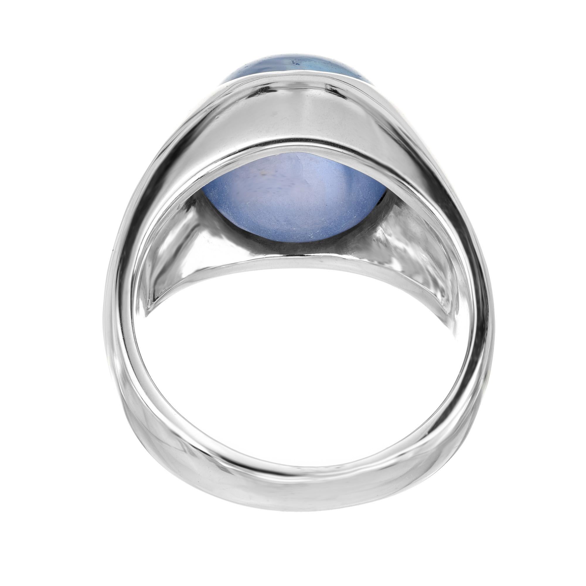 GIA Certified 5.00 Carat Cabochon Star Sapphire White Gold Men's Dome Ring For Sale 1