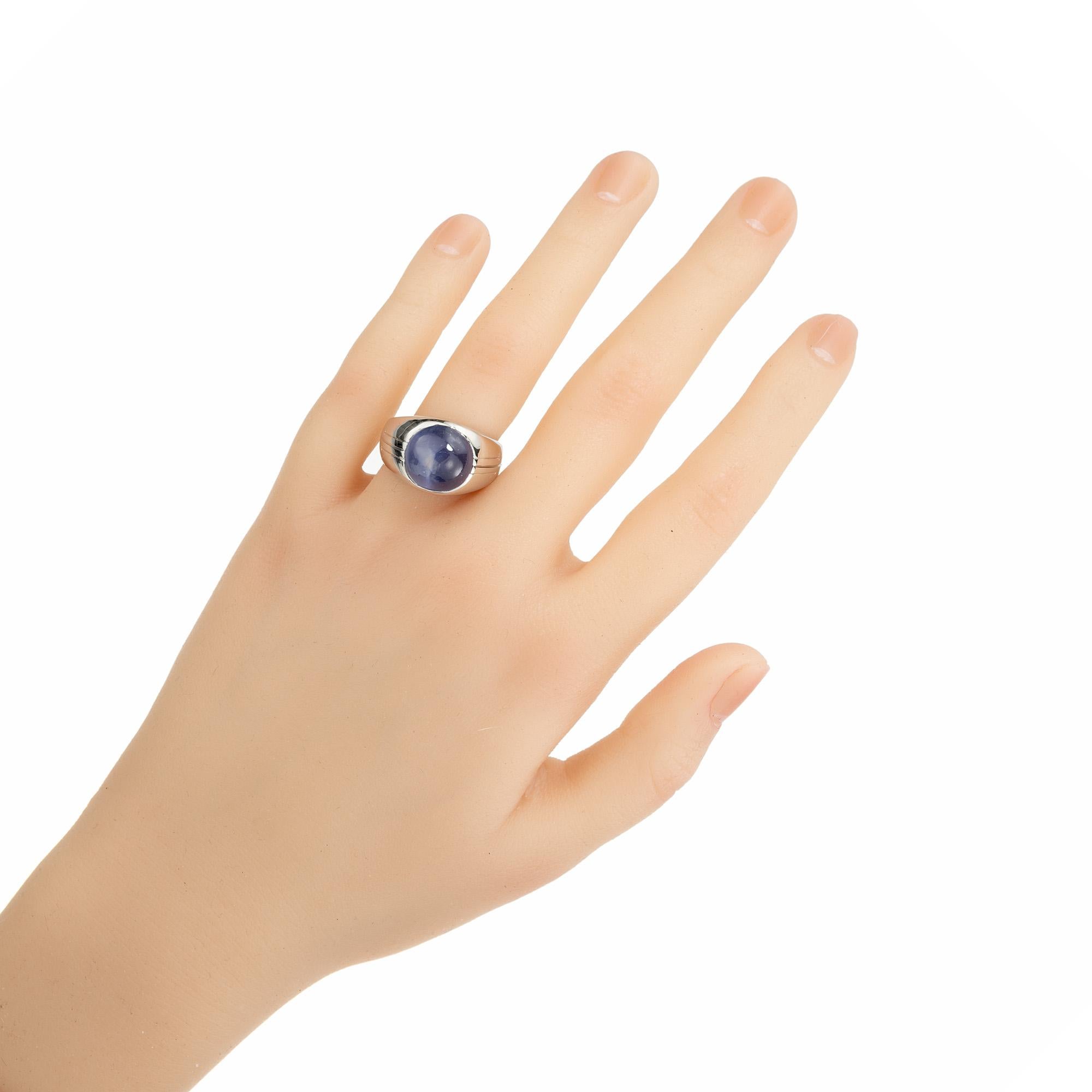 GIA Certified 5.00 Carat Cabochon Star Sapphire White Gold Men's Dome Ring For Sale 3
