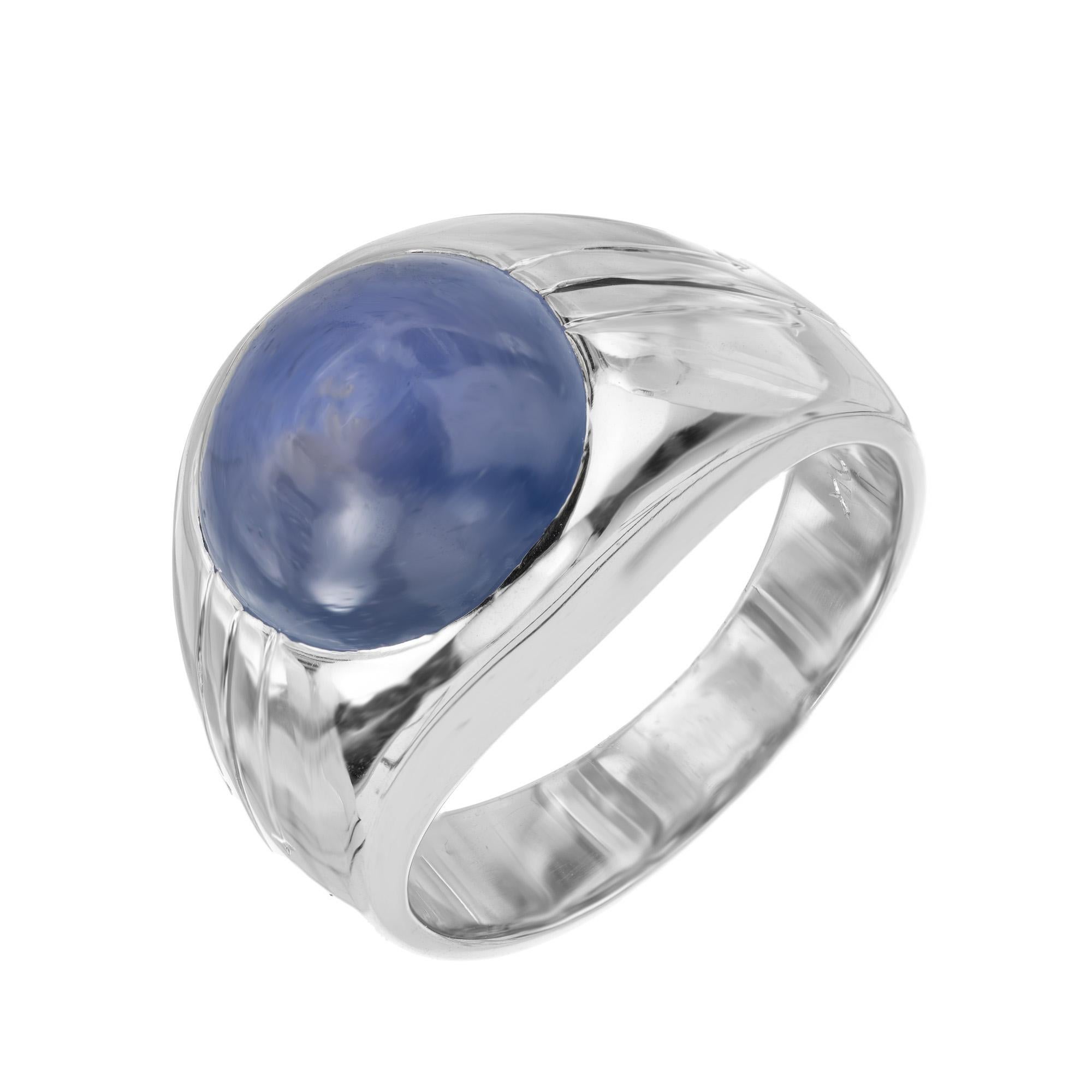 GIA Certified 5.00 Carat Cabochon Star Sapphire White Gold Men's Dome Ring For Sale 4