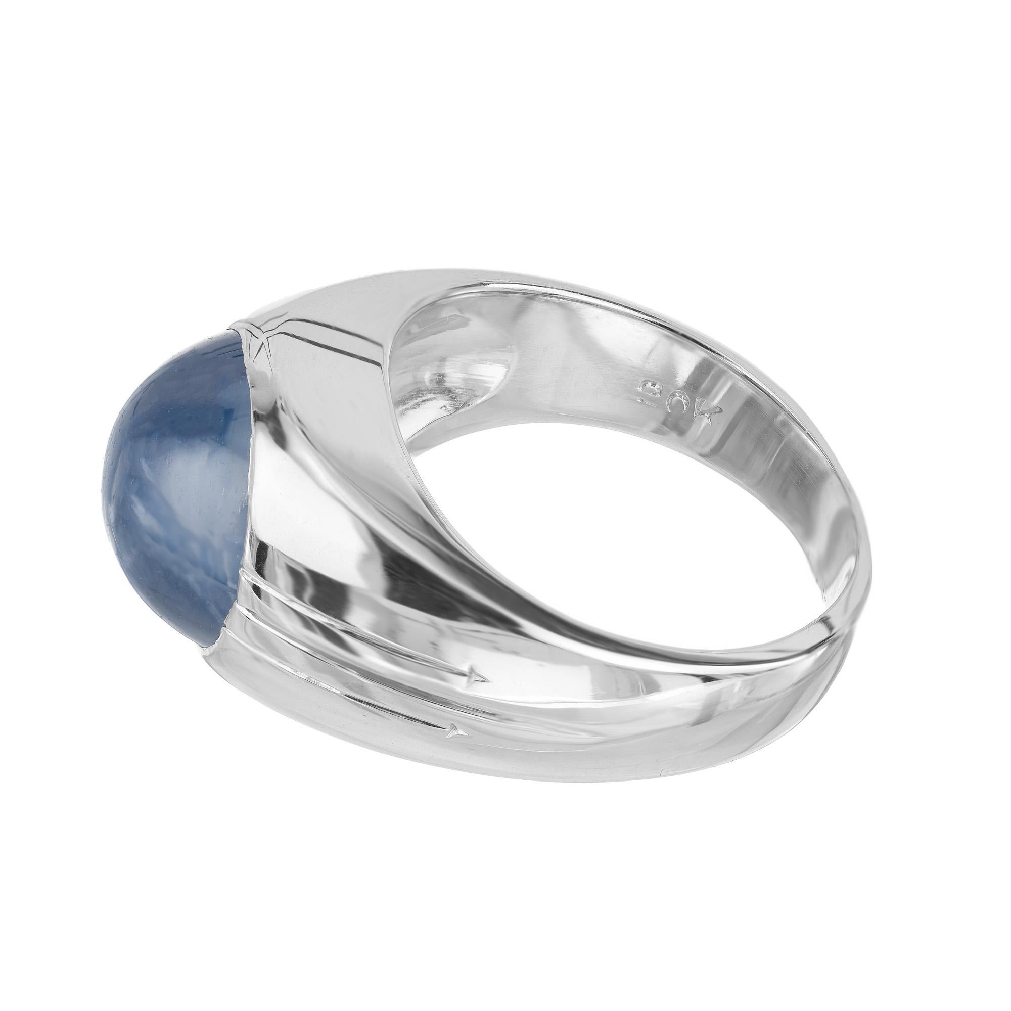 GIA Certified 5.00 Carat Cabochon Star Sapphire White Gold Men's Dome Ring For Sale 5