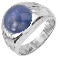 GIA Certified 5.00 Carat Cabochon Star Sapphire White Gold Men's Dome Ring