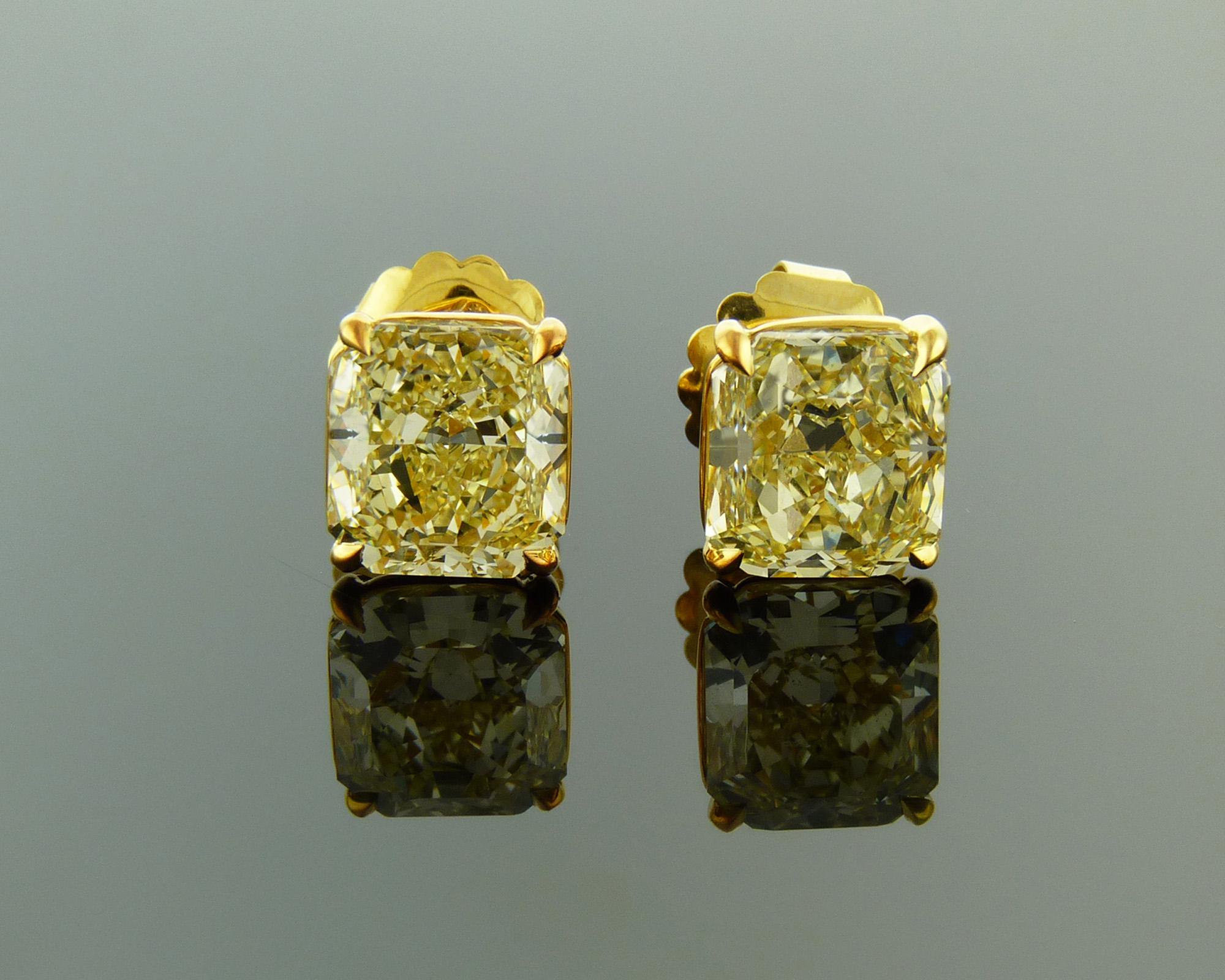 Spectra Fine Jewelry GIA zertifizierte 5 Karat Jede Fancy Gelbe Ohrringe (Radiantschliff) im Angebot