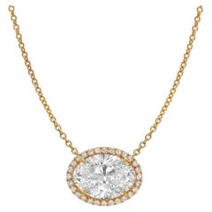 GIA Certified 5.00 Carat Oval Shape Diamond 18k Gold Necklace/Pendant