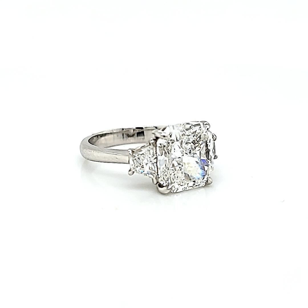 Women's or Men's GIA Certified 5.00 Carat Radiant Cut Diamond Three-Stone Ring