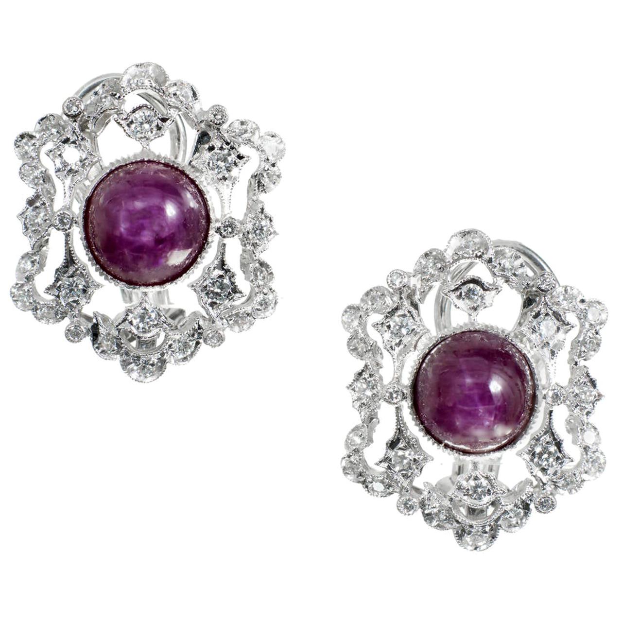 Boucles d'oreilles en or blanc avec diamants et rubis de 5,00 carats certifiés par le GIA