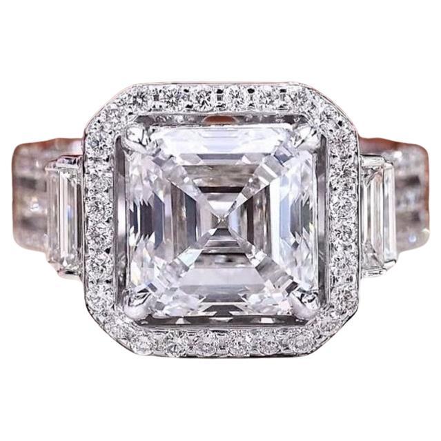 GIA Certified 5.00 Carats Asscher Shape Diamond 18K Gold Ring