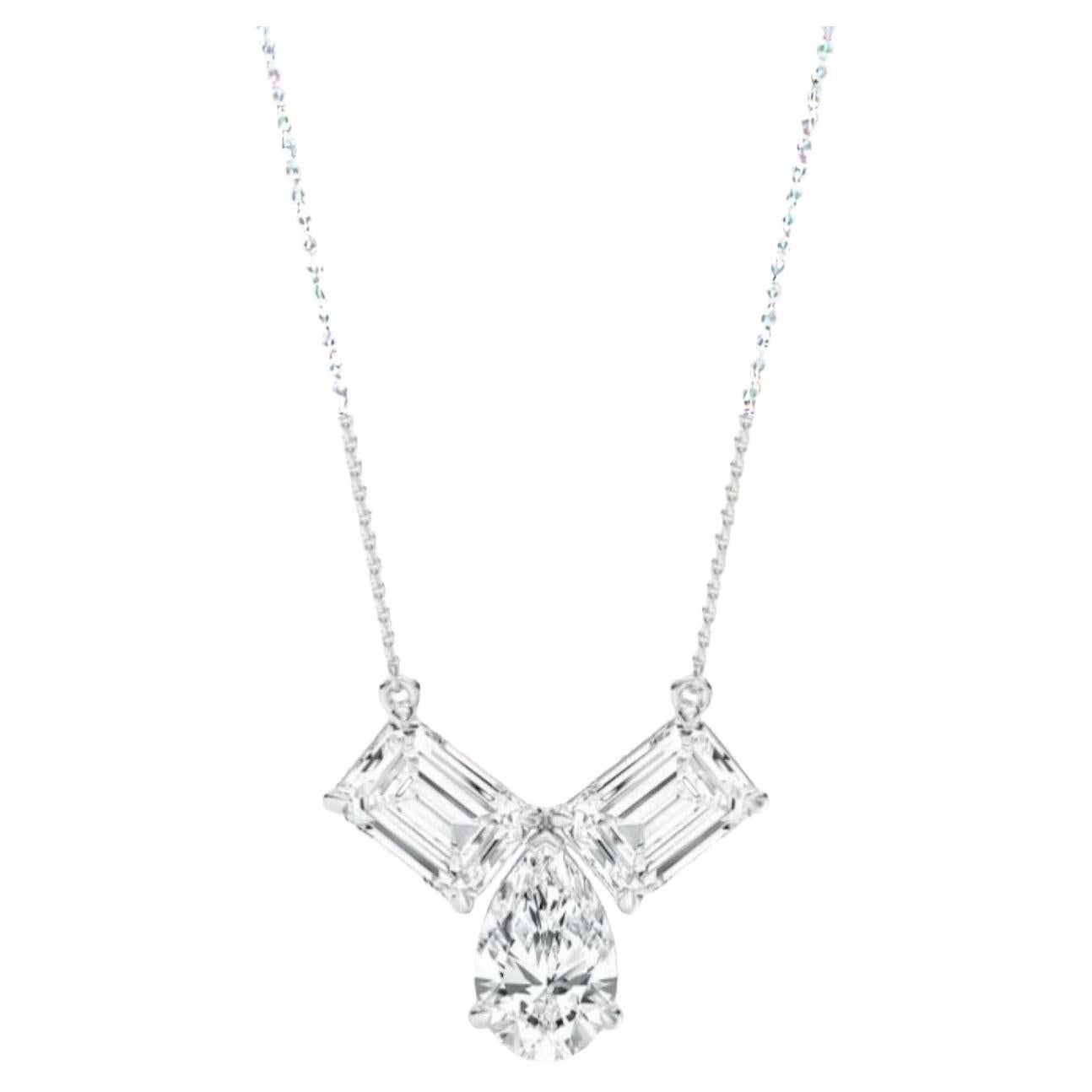 GIA Certified 5.00 Carats F/VVS1 Emerald & Pear Three-Stone Necklace in 18K Gold