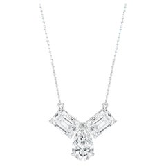 GIA Certified 5.00 Carats F/VVS1 Emerald & Pear Three-Stone Necklace in 18K Gold