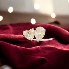 GIA Certified 5.00 Carats Heart & Pear Diamonds Toi Et Moi Ring 18K White Gold