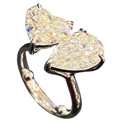 GIA Certified 5.00 Carats Heart & Pear Diamonds Toi Et Moi Ring 18K White Gold