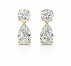 GIA zertifiziert 5,00 Karat Birne & Runde Form Diamanten 18K Gold Ohrringe