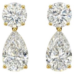 GIA zertifiziert 5,00 Karat Birne & Runde Form Diamanten 18K Gold Ohrringe