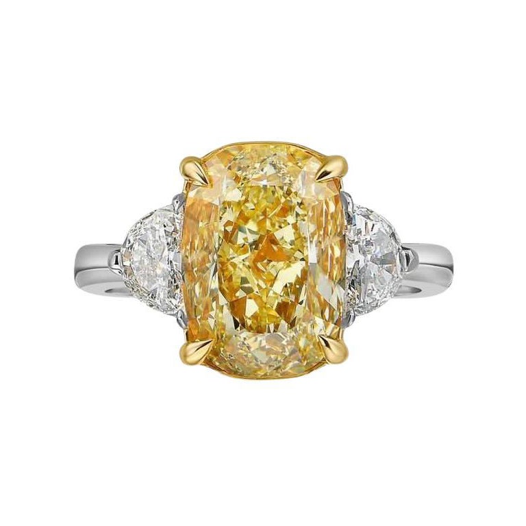 Certifié GIA  Bague fantaisie en or 18 carats avec diamant jaune 5,00 carats