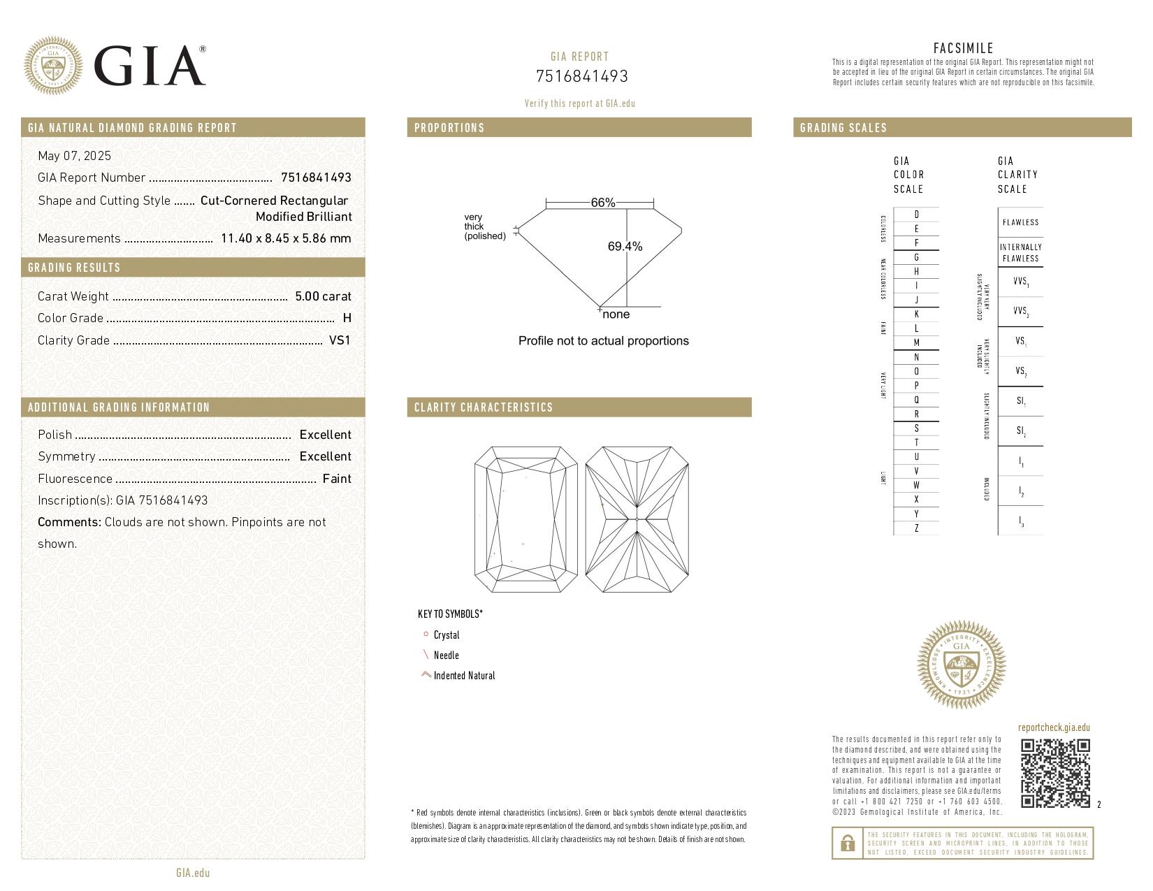 Taille radiant Bague en platine avec diamant taille radiant certifié GIA de 5.03 carats et baguette conique en vente