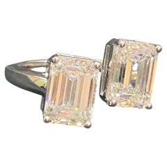 GIA Certified 5.00 Ct Twin Emerald Cut E/VVS2 Diamonds Engagement Ring 18K Gold