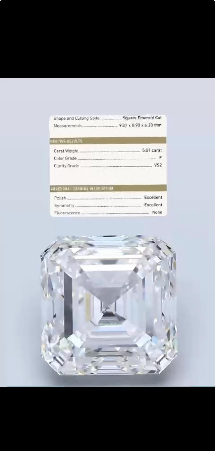 GIA-zertifizierter 5,00 F/VS2 Karat quadratischer Smaragd  Form  Natürlicher Diamant (Carréeschliff) im Angebot