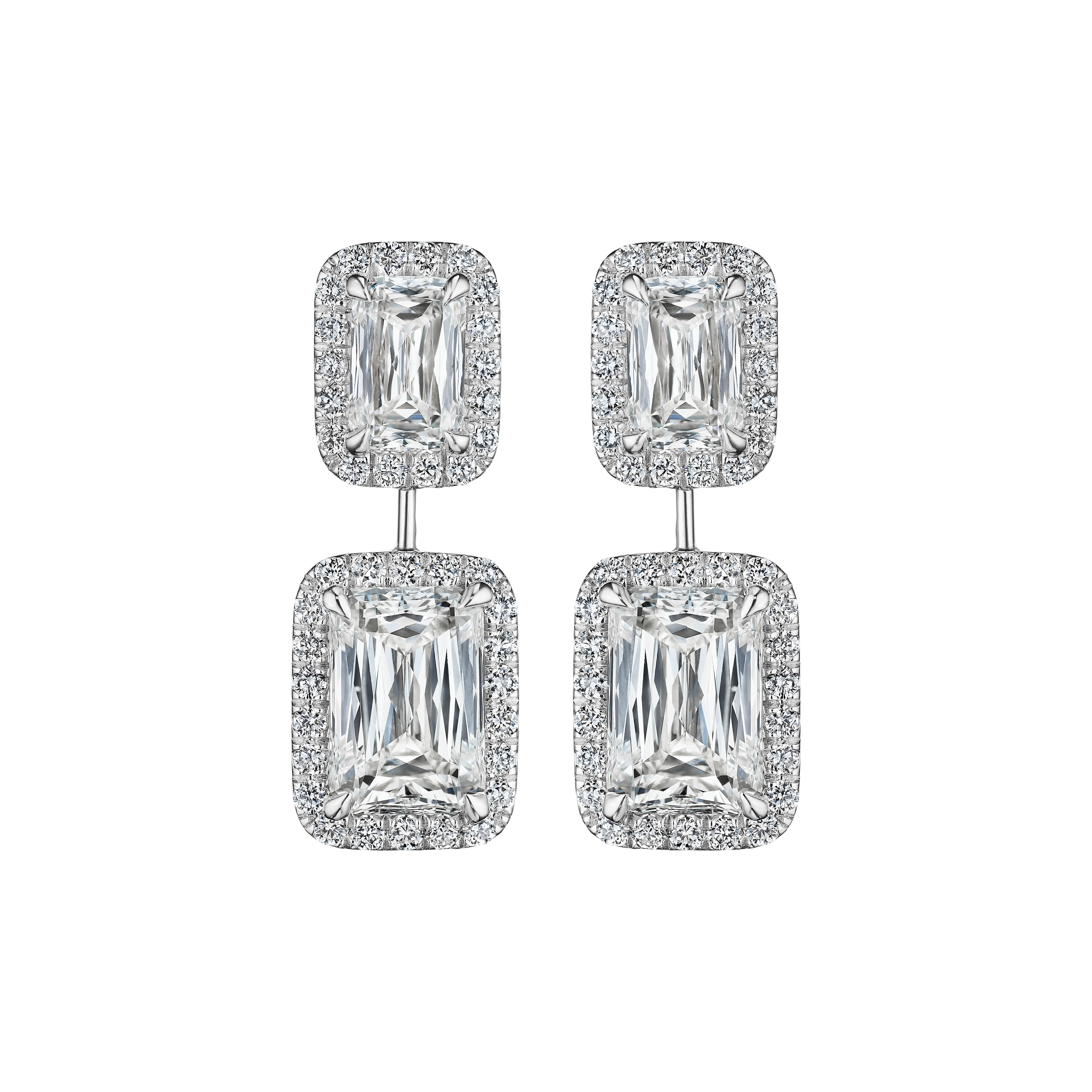 •	5.00ctw
•	18KT White Gold

•	Number of Modified Emerald Cut Diamonds: 2
•	Carat Weight: 3.00ctw
•	Color: I-J
•	Clarity: SI1-SI2
•	GIA: 6224918244 & 5222929084

•	Number of Modified Emerald Cut Diamonds: 2
•	Carat Weight: 1.42ctw
•	Color: