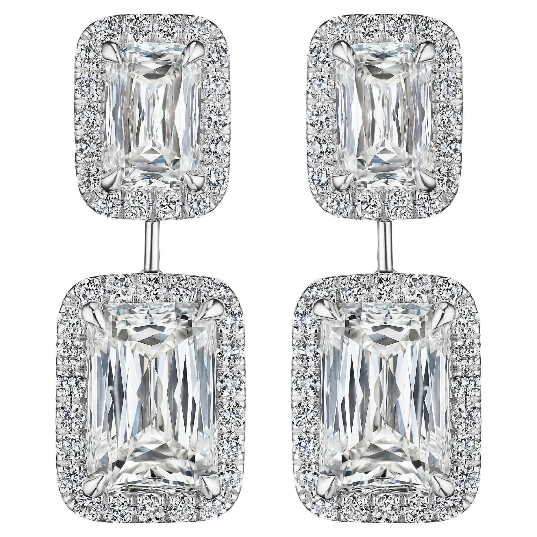 GIA Certified 5.00ct Modified Emerald Cut Diamond Earrings in 18KT White Gold For Sale