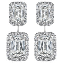 Boucles d'oreilles en or blanc 18 carats avec diamants modifiés taille émeraude de 5,00 carats certifiés GIA
