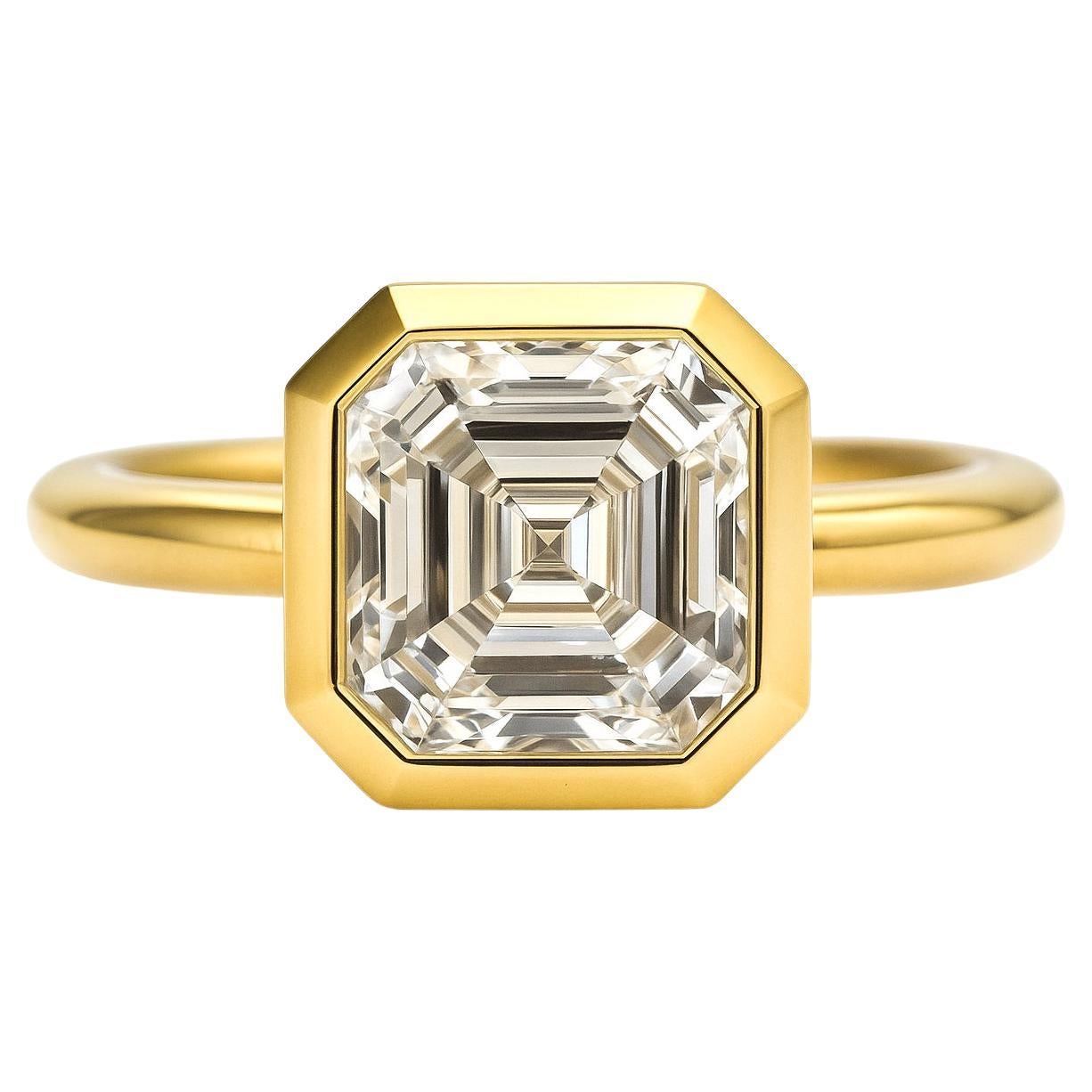 GIA Certified 5.01 Carat Asscher Cut Diamond Engagement Ring in 18K Yellow Gold For Sale