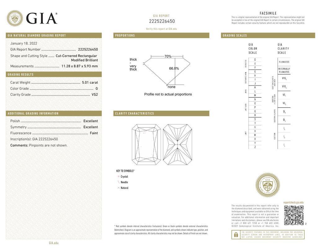 Contemporaneo GIA Certified 5.01 Carat Basket Set Radiant Curved Band Platinum Diamond Ring in vendita