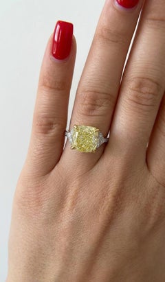 GIA Certified 5.01 Carat Cushion Brilliant Cut Natural Yellow Diamond Ring