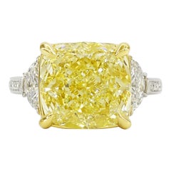 GIA Certified 5.01 Carat Cushion Brilliant Cut Natural Yellow Diamond Ring