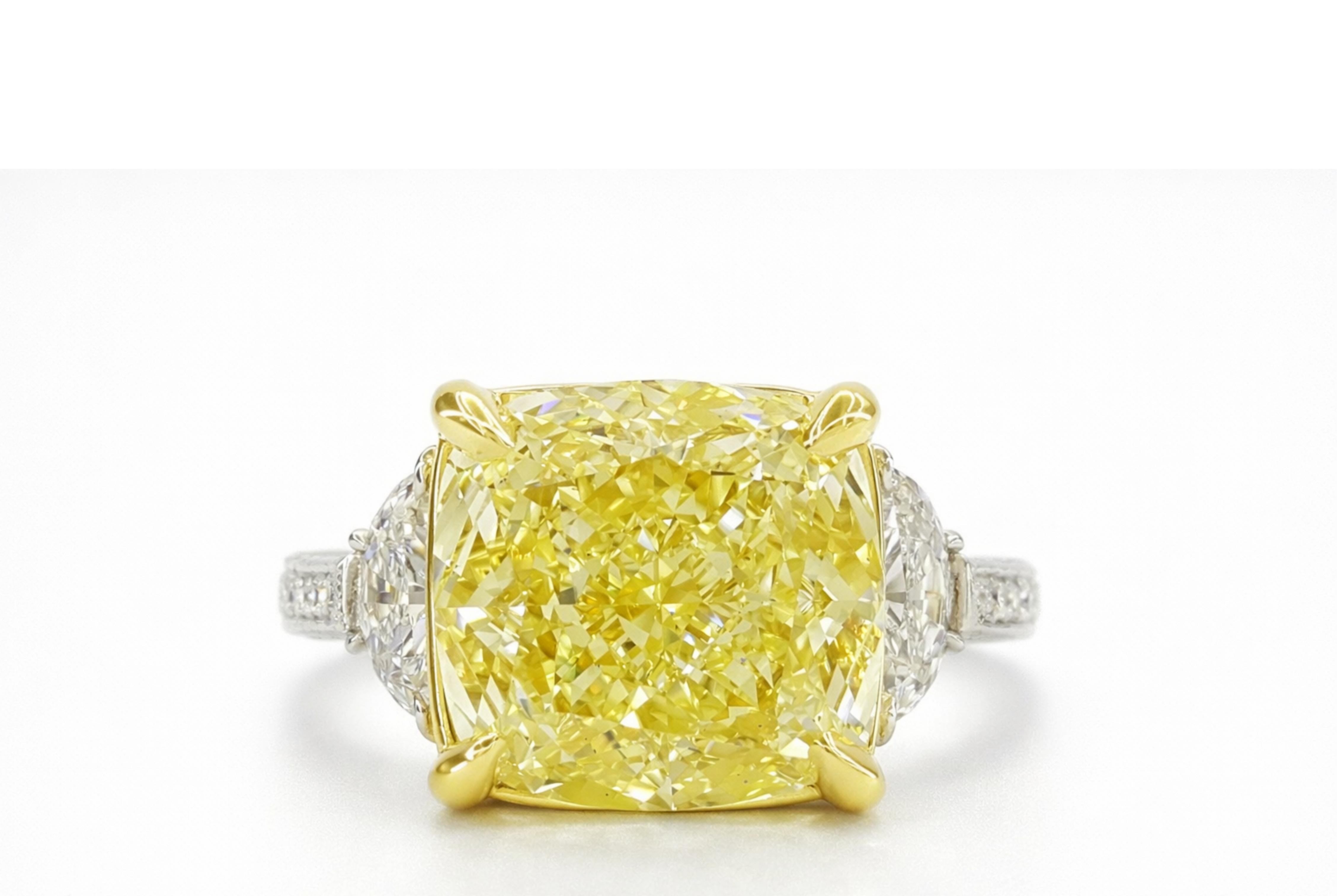 GIA Certified 5.01 Carat Cushion Brilliant Cut Natural Yellow Diamond Ring