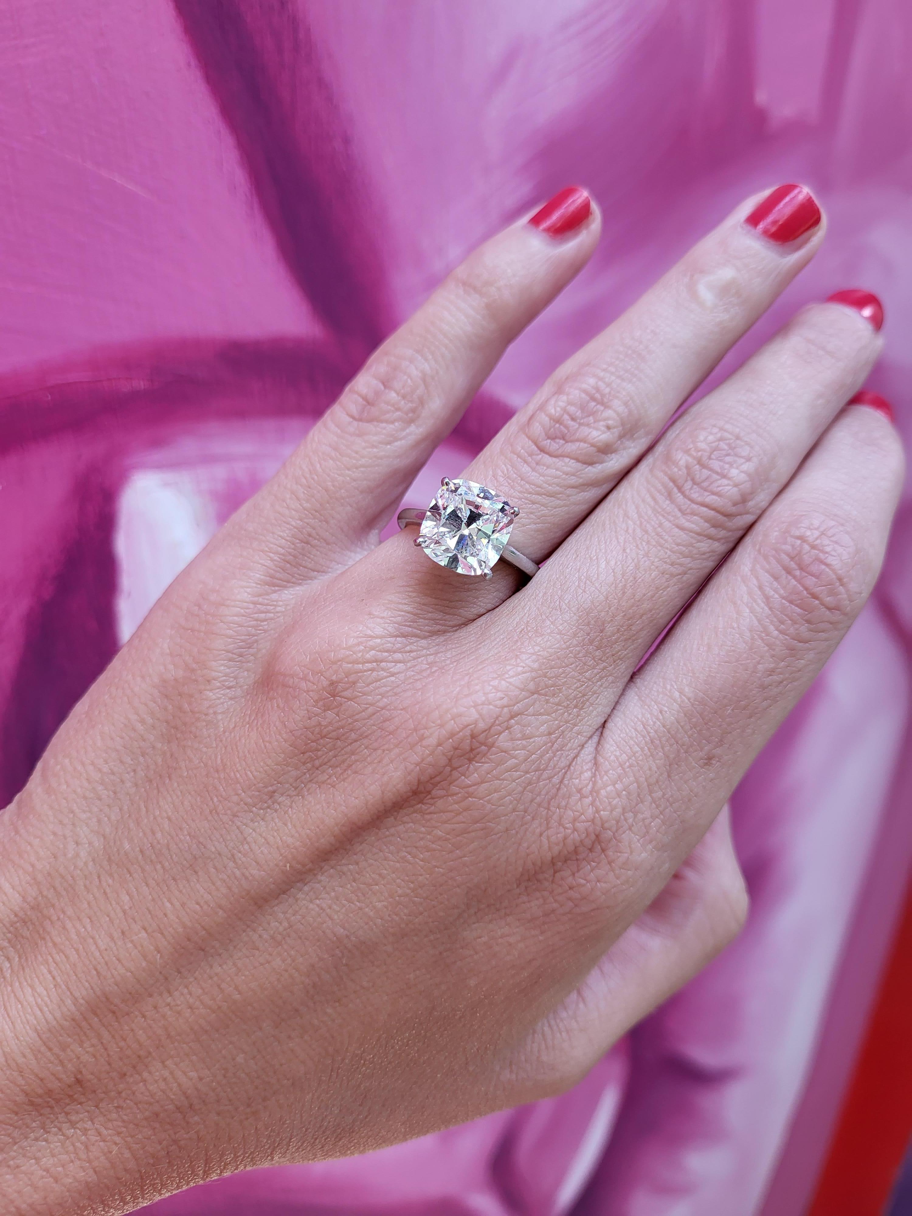 GIA Certified 5.01 Carat Cushion Cut Diamond, G SI1, Platinum Engagement Ring 1
