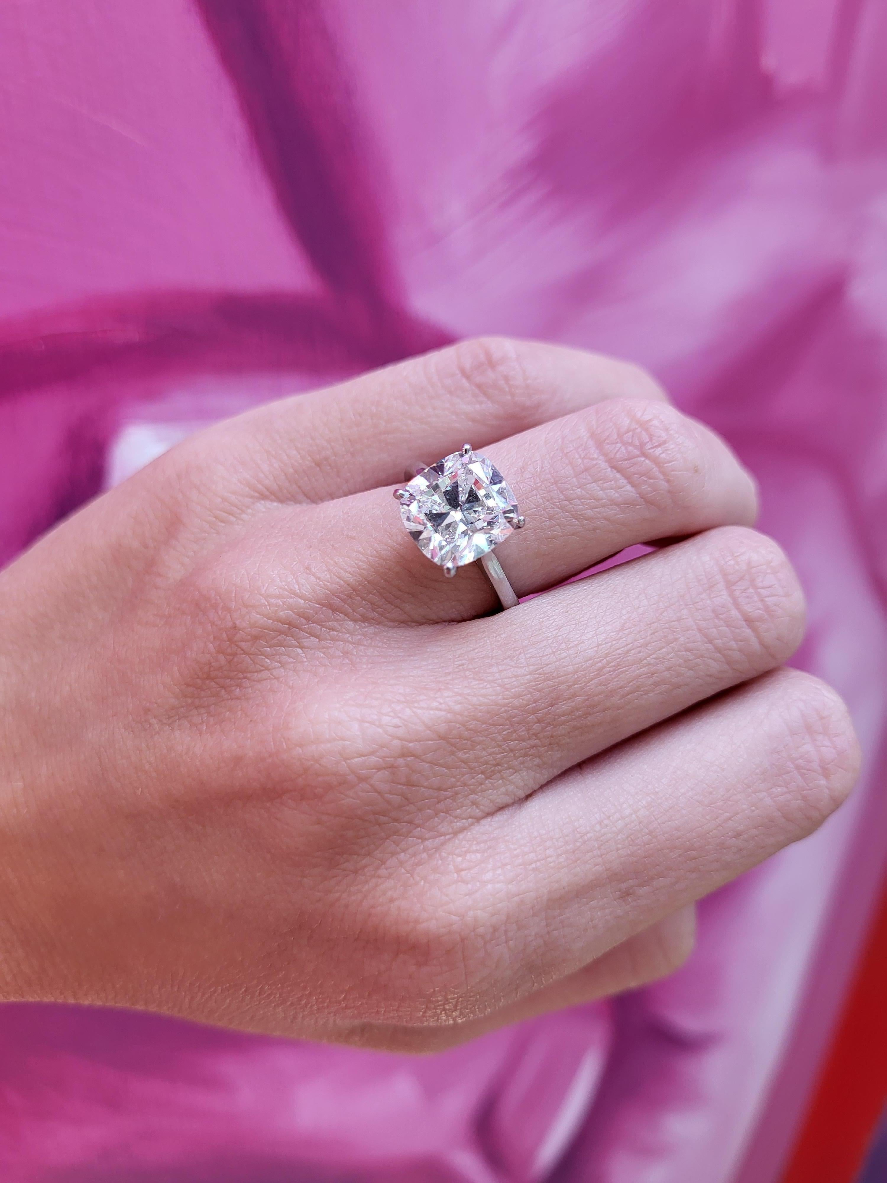 GIA Certified 5.01 Carat Cushion Cut Diamond, G SI1, Platinum Engagement Ring 3