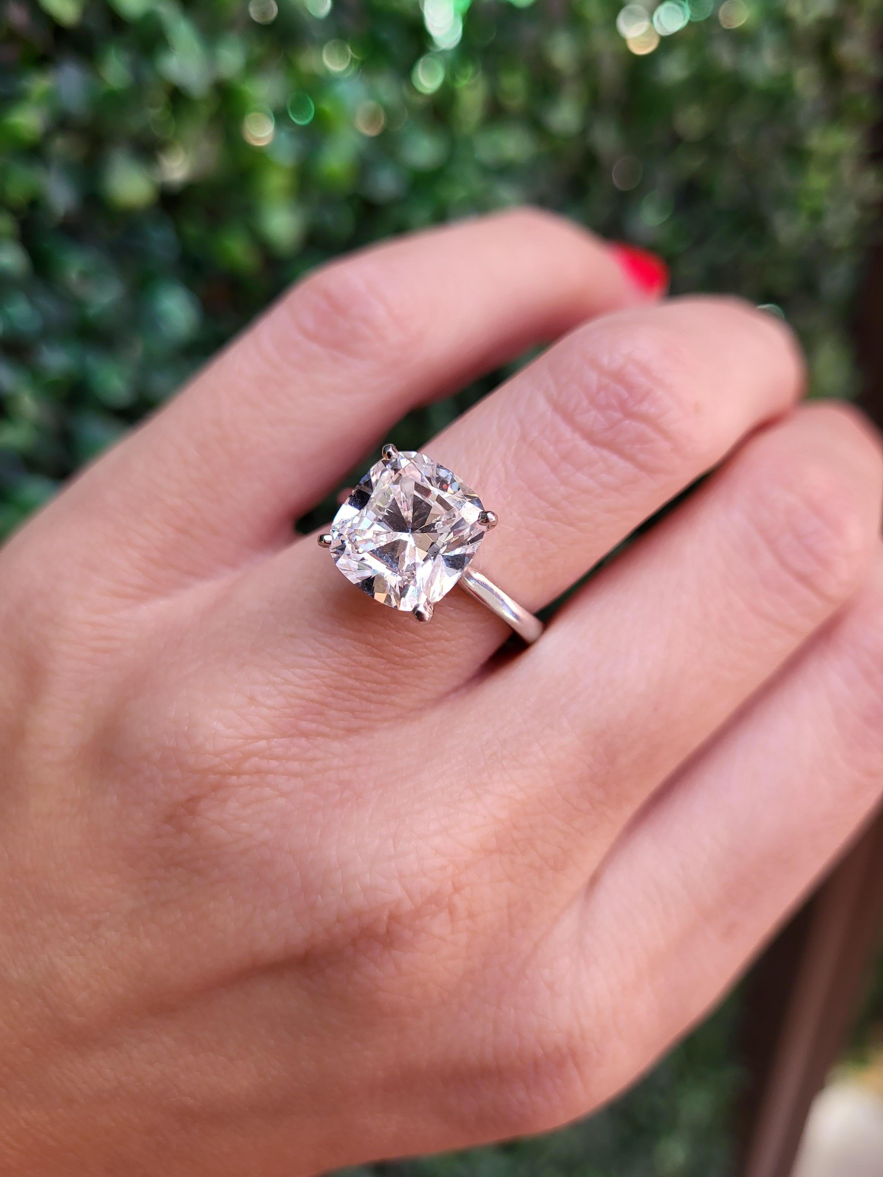 GIA Certified 5.01 Carat Cushion Cut Diamond, G SI1, Platinum Engagement Ring 5
