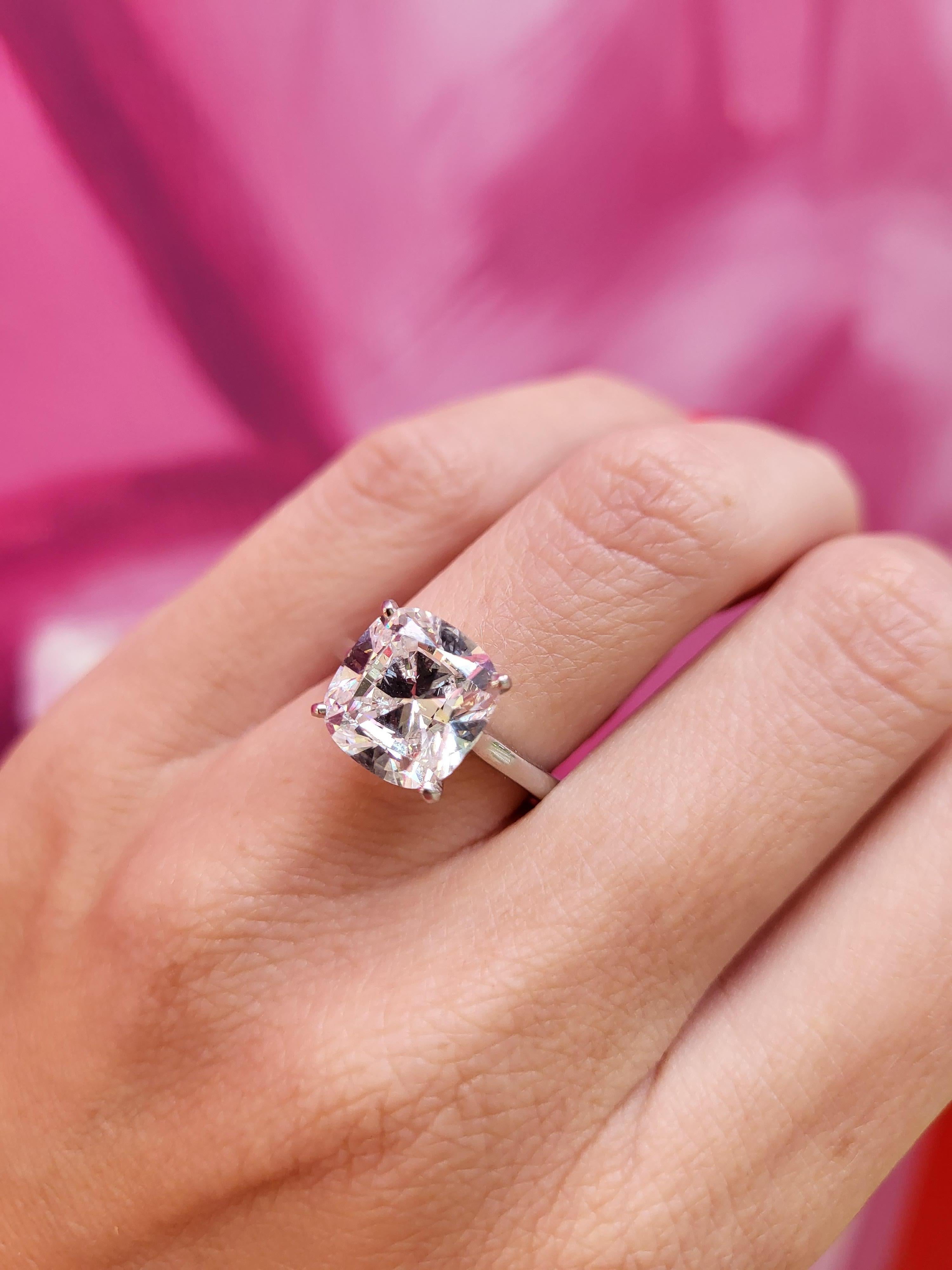 GIA Certified 5.01 Carat Cushion Cut Diamond, G SI1, Platinum Engagement Ring 9