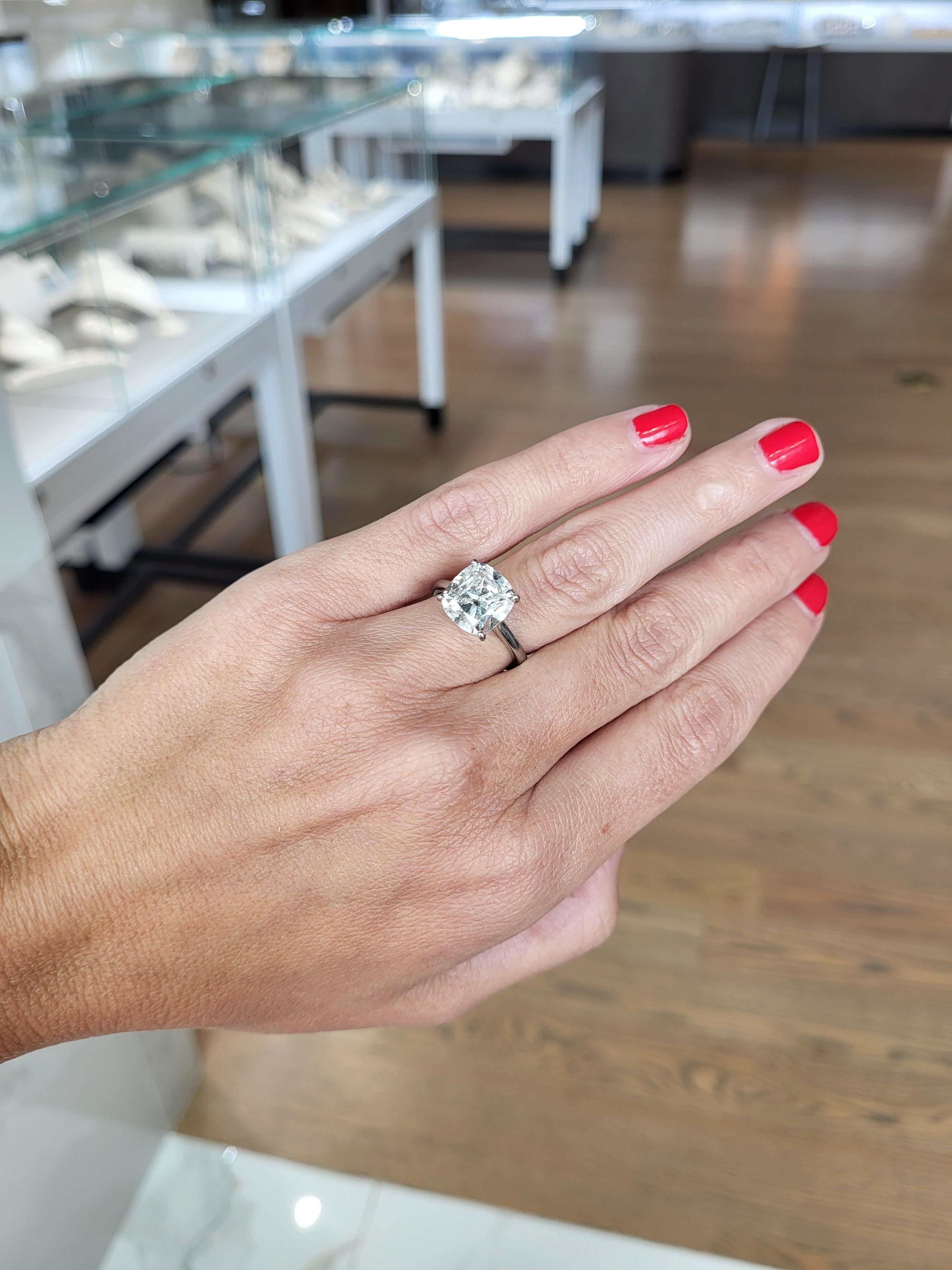 GIA Certified 5.01 Carat Cushion Cut Diamond, G SI1, Platinum Engagement Ring 2