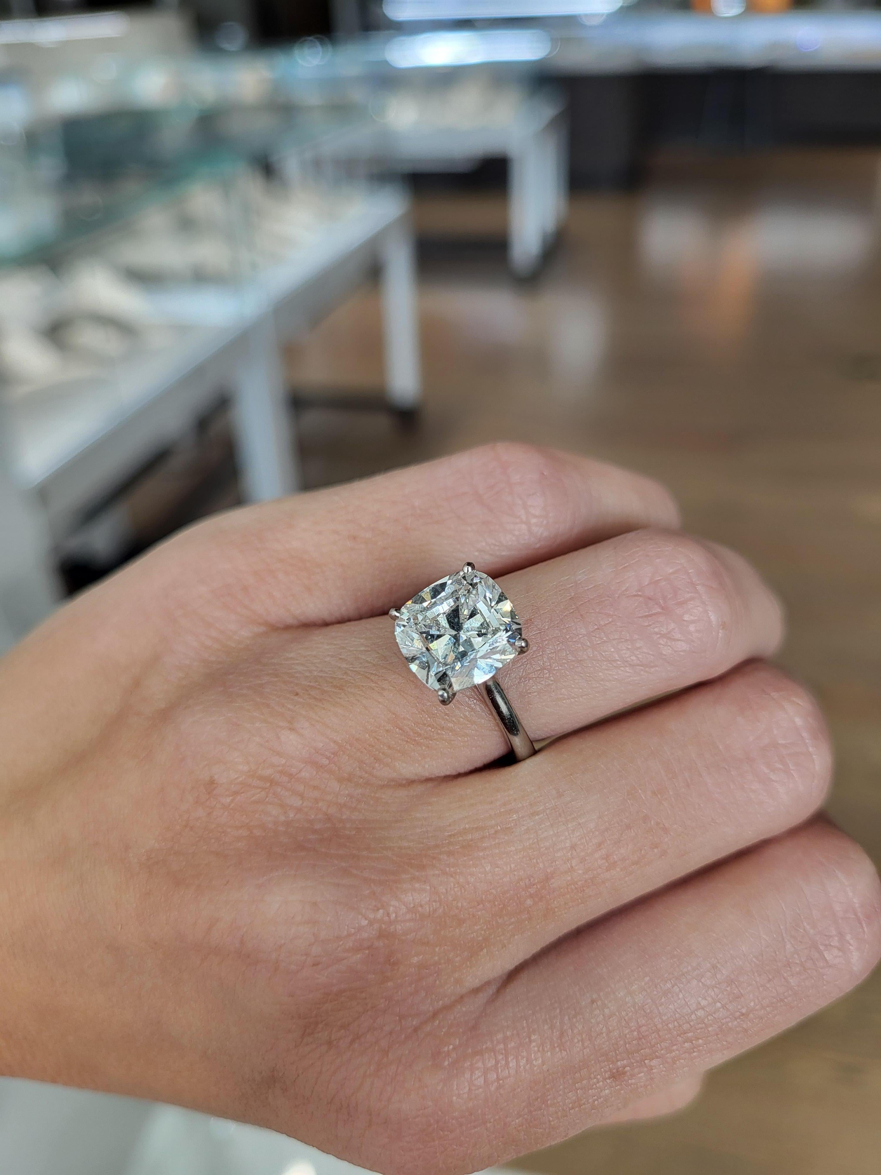 GIA Certified 5.01 Carat Cushion Cut Diamond, G SI1, Platinum Engagement Ring 4